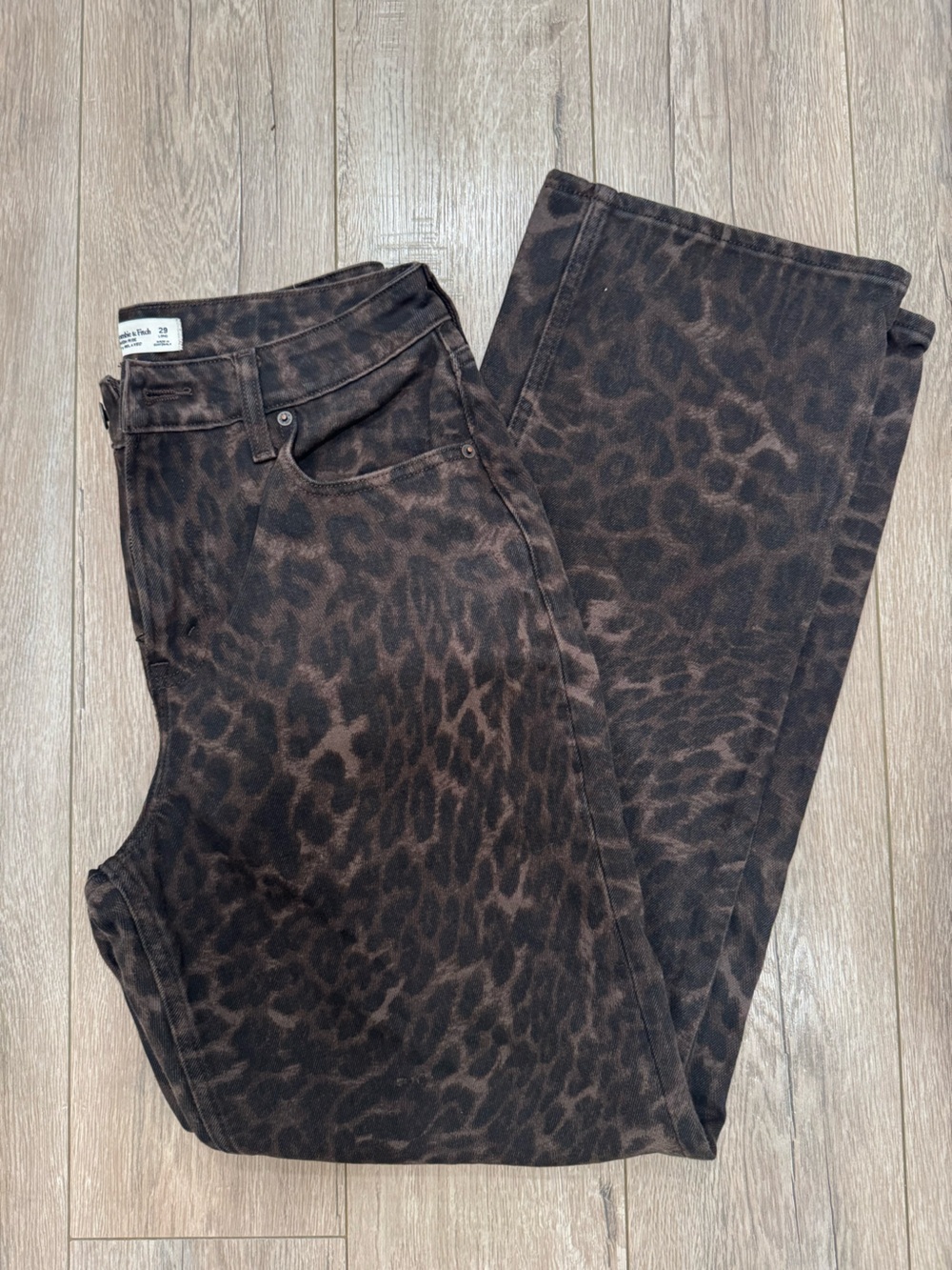 Abercrombie & Fitch Brown Black Leopard Print Straight Leg Jeans - Picture 3 of 4